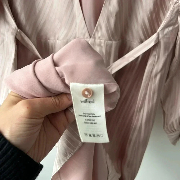 Aritzia Wilfred Silk Pink Stripe Lined Long Sleeves Gaillard Dress - Picture 11 of 12